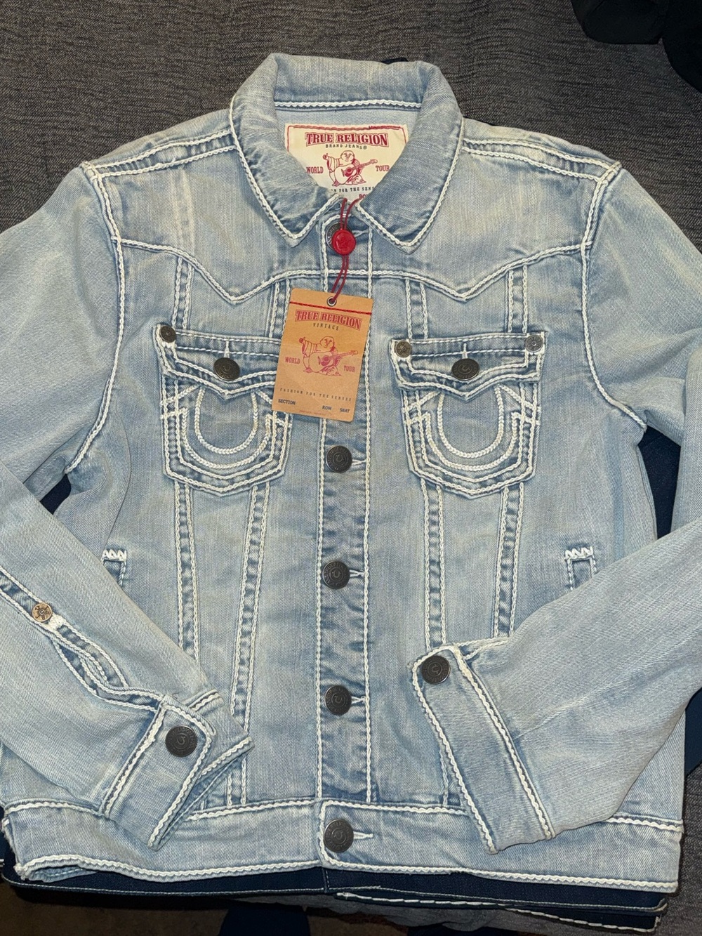 True Religion Washed Light Blue Denim Trucker Jacket